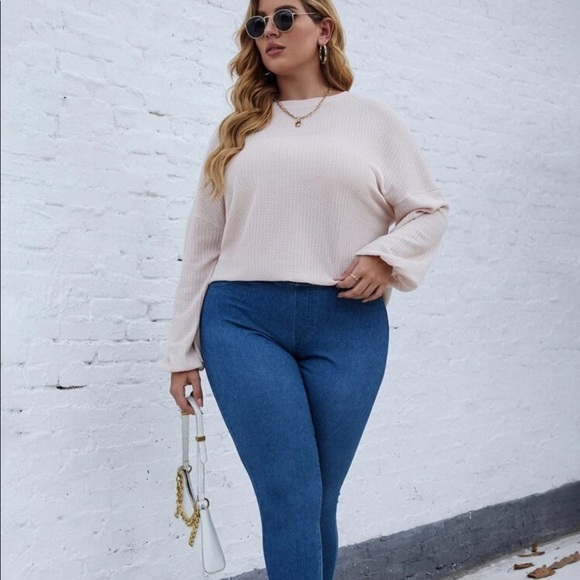 PLUS SIZE APRICOT SOLID DROP SHOULDER LONG SLEEVE - Picture 3 of 7